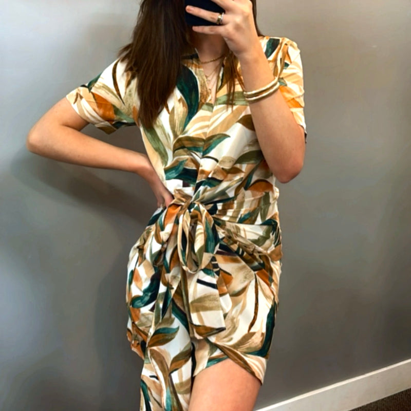 Sun Goes Down Wrap Tropical Print Dress