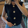 The Katie Gold Button Front Sleeveless Sweater Black