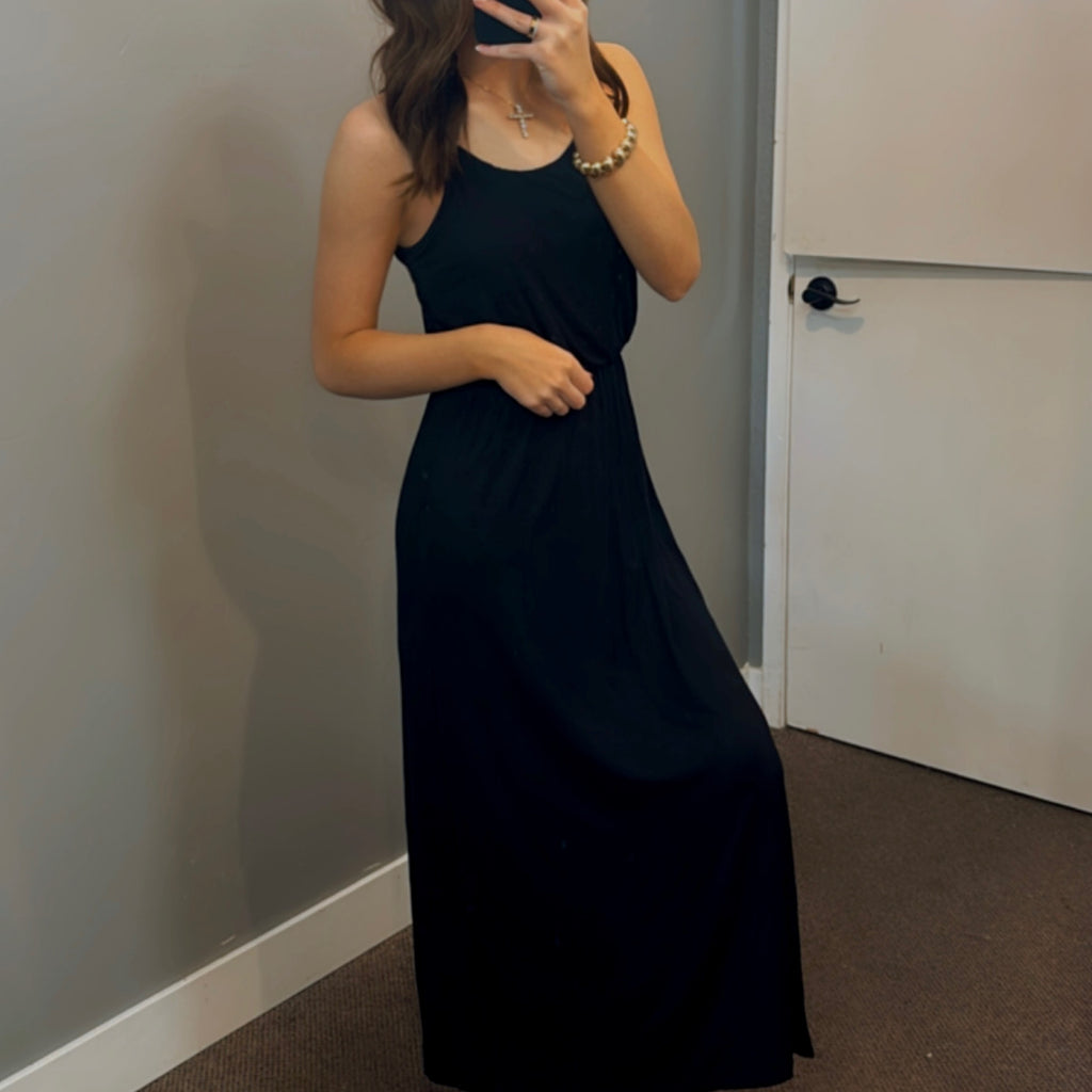 Wonder Why Elastic Waist Dress Black