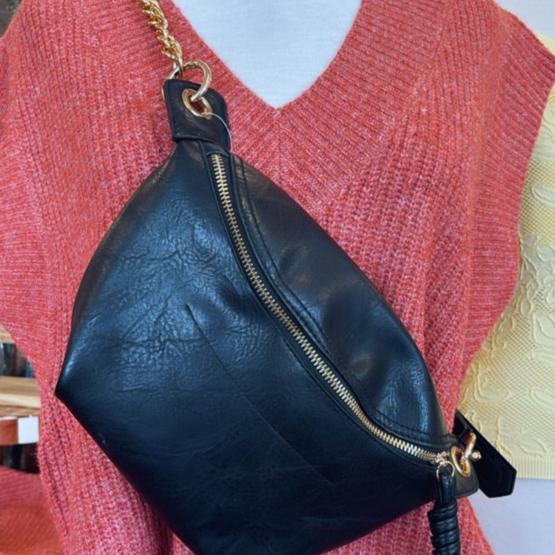Luxe convertible sling belt bum bag black