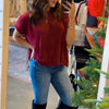 Holiday Hour Chenille Waffle Knit Top Burgundy