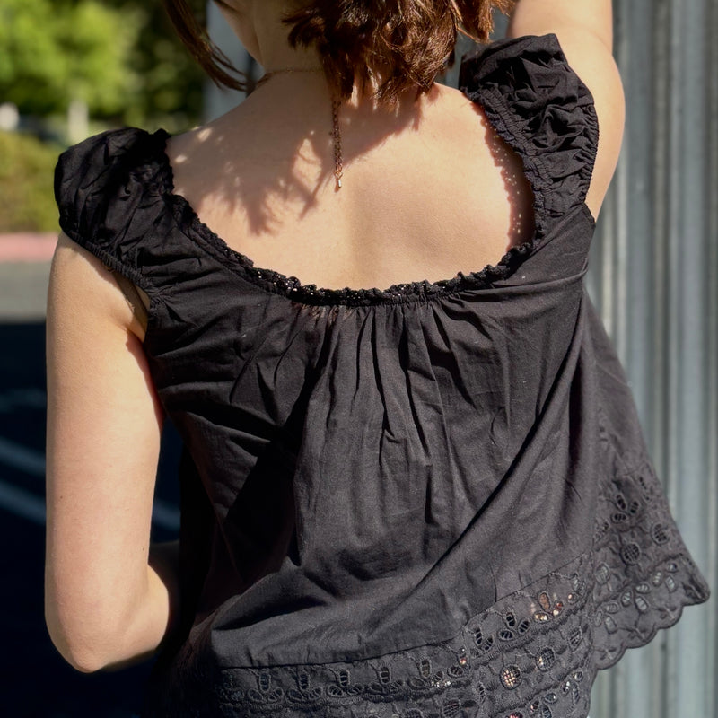 Just Walk By Eyelet Trim Short Sleeve Top