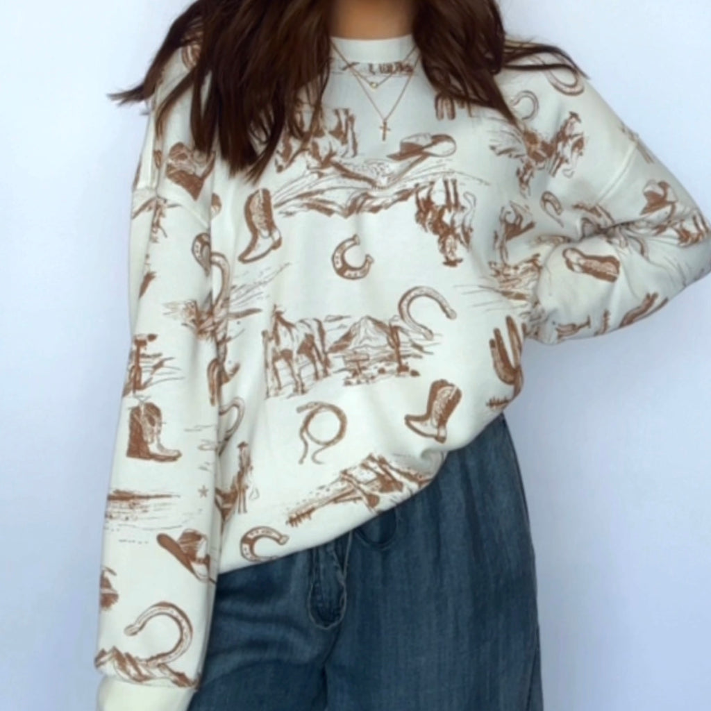 Western Print Long Sleeve Sweatshirt