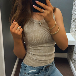 Never Say Never Reversible acid Tank Top Mocha