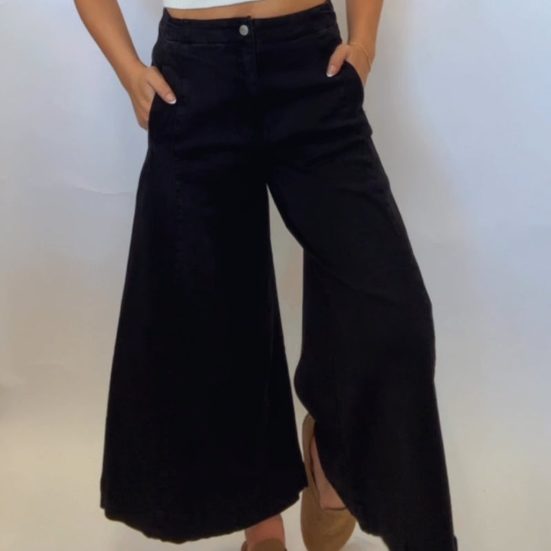 High Rise Cropped Gaucho Denim