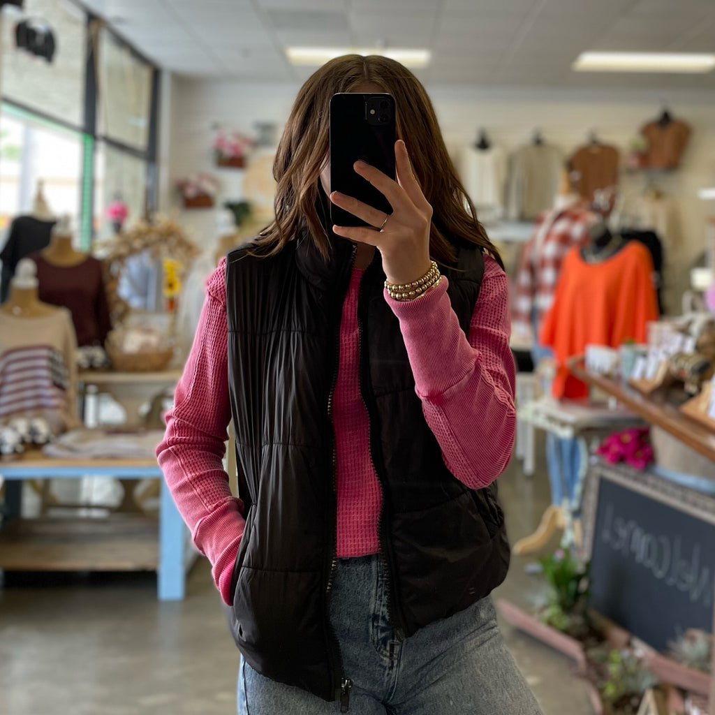 Sweet One Washed Waffle Knit Long Sleeve Top Pink