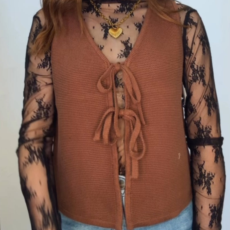 Special Day Tie Front Sweater Vest Brown