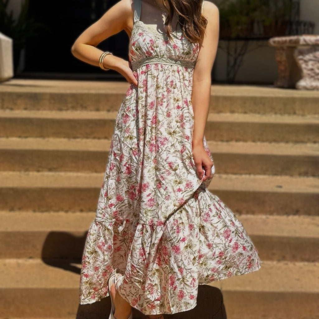 Sweet Romance Lace Trim Midi Dress