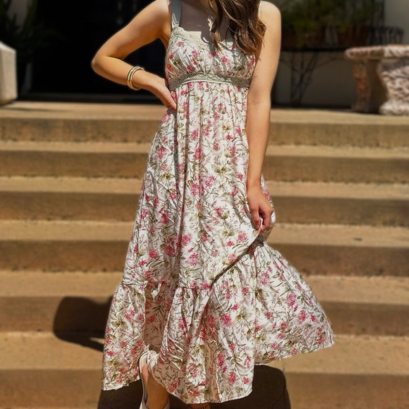 Sweet Romance Lace Trim Midi Dress