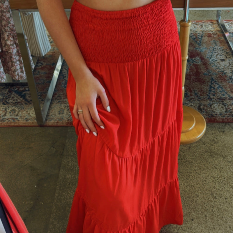 Just A Theory Smocked Waistband Skirt Red