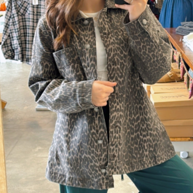 Alex Oversized Boyfriend Fit Leopard Denim Jacket