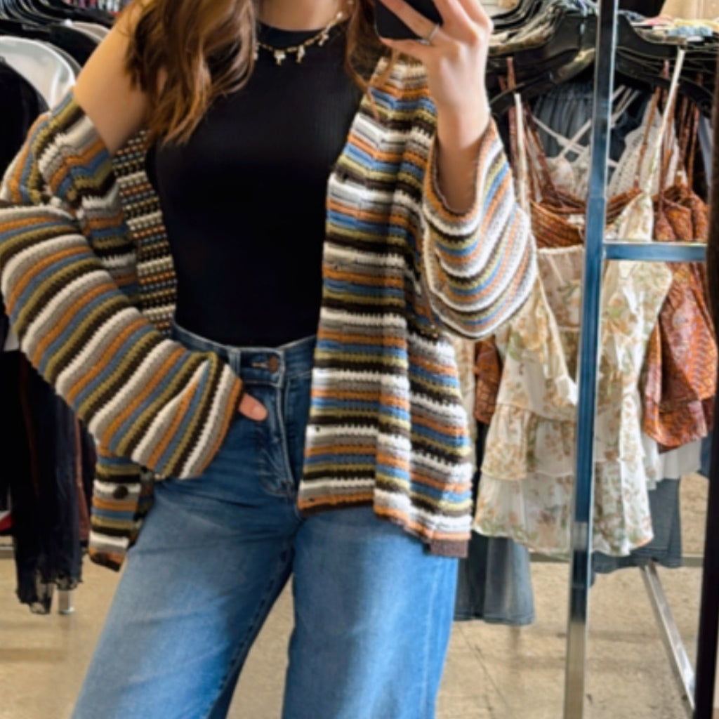 Laney Mulitcolor Stripe V neck button front Cardigan