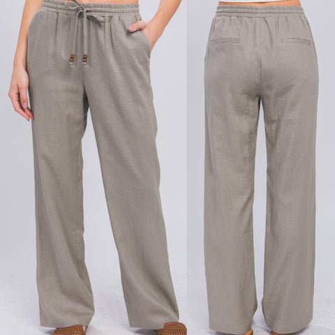 Every Day Linen Pants With Smocked Waistband Black