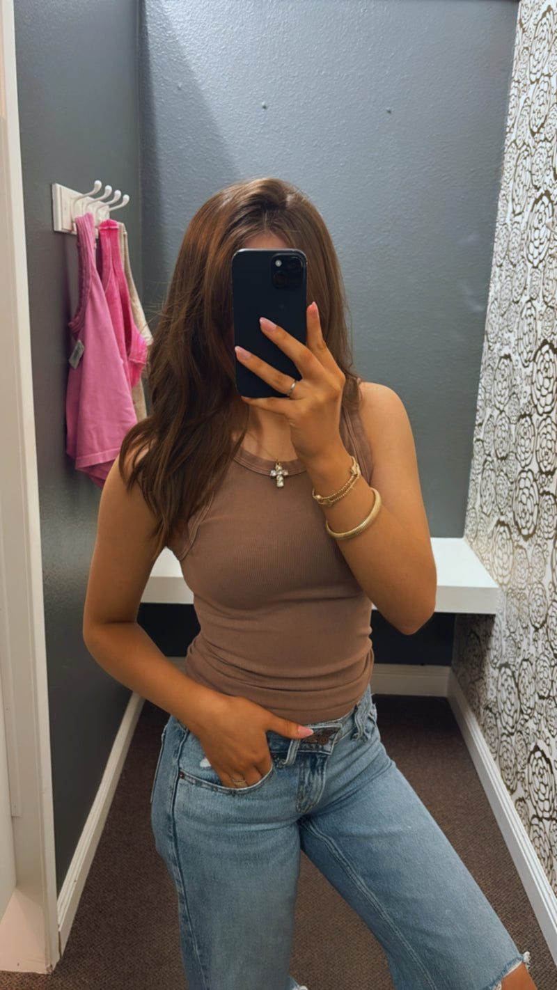 Sunsets Vintage Wash Reversable Tank Brown