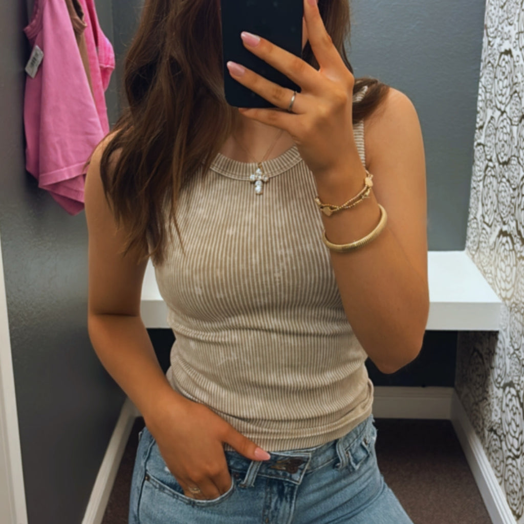 Never Say Never Reversible acid Tank Top Mocha