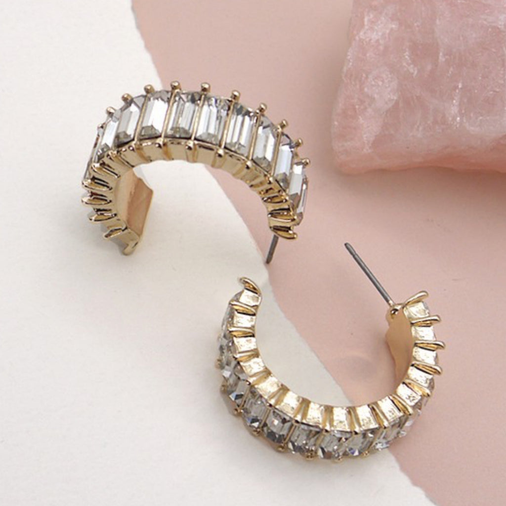 Baguette Rhinestone Hoop Earrings