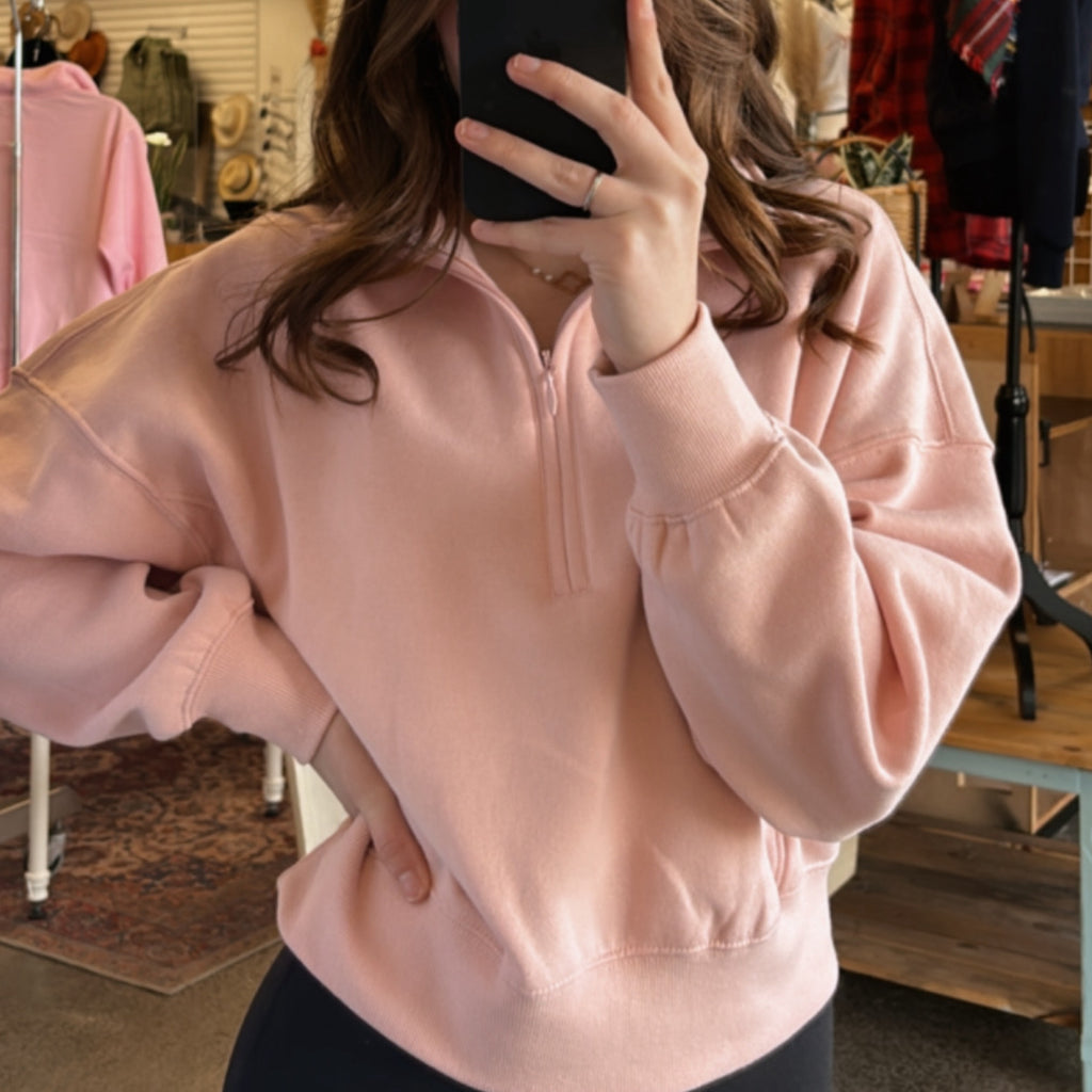 Comfy Half Zip Sweatshirt Pink