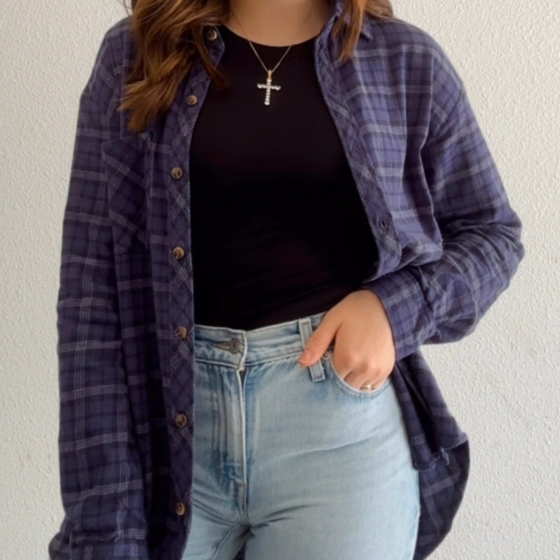 Georgie Oversized Flannel Navy