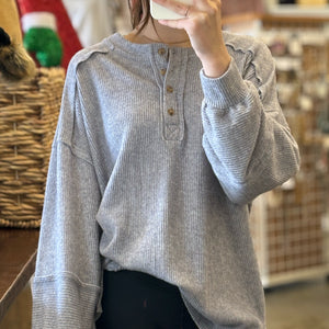 It’s Been Done Brushed Hacci Henley Sweater