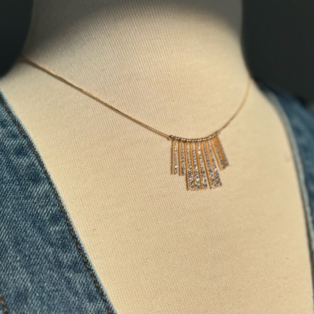 Rhinestone Metal Fan Necklace & Earrings