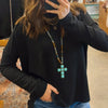 Ribbed Knit Round Neck Long Sleeve Top Black
