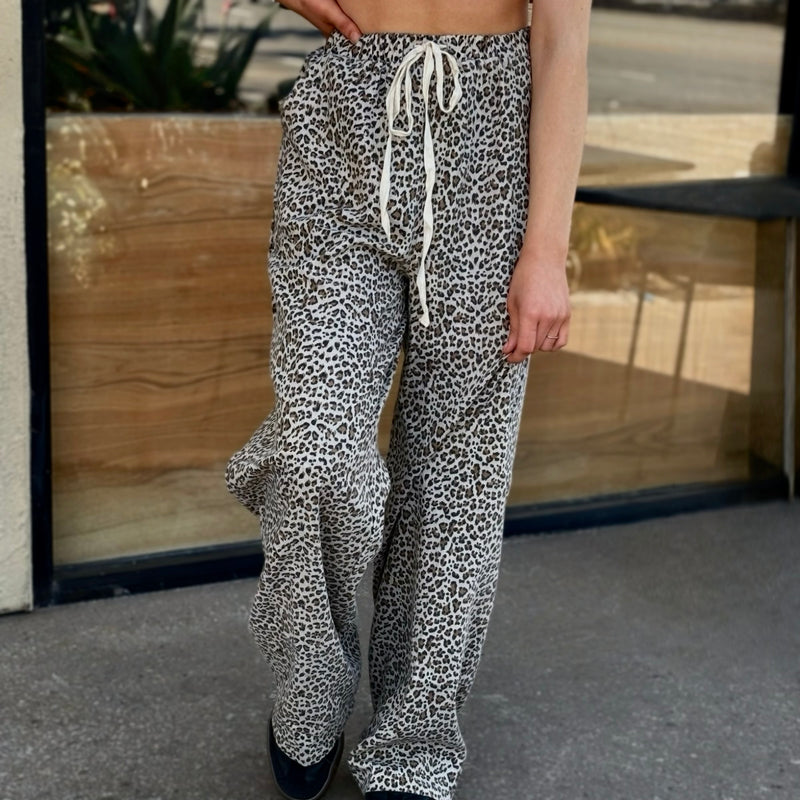 Head Start Leopard Print Linen Pants