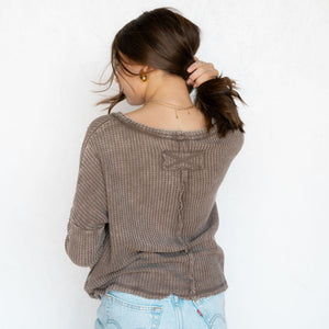 Sweet One Washed Long Sleeve Top Mocha