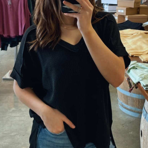 On The Way Acid Washed Basic Tee Black