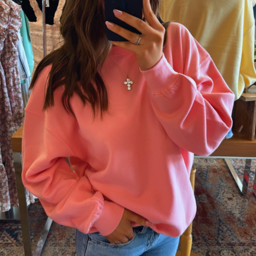 Breezy Summer Nights Oversized Crew Neck Flamingo