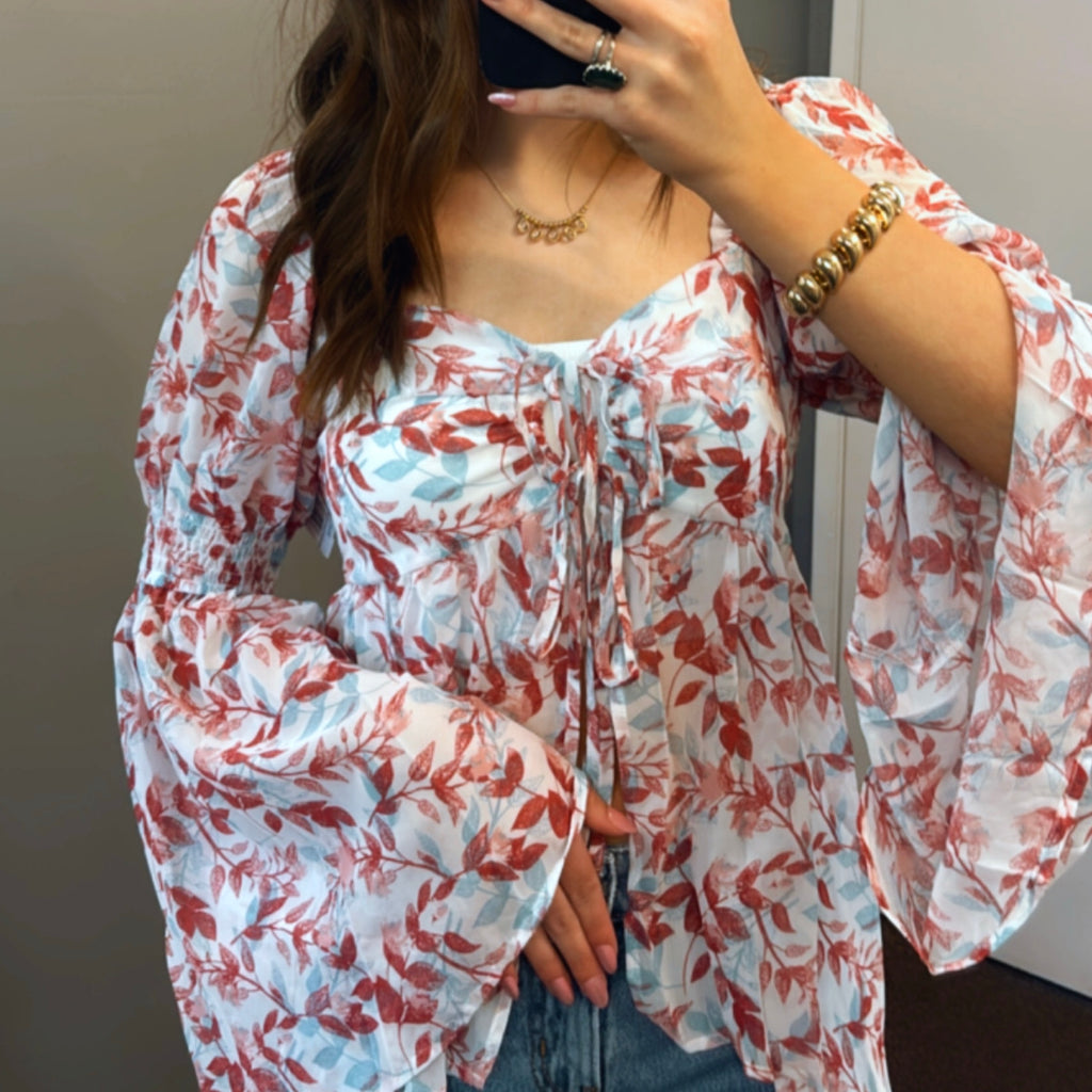 Just Makes Sense Floral Print Chiffon Top