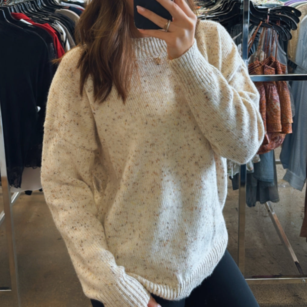 Kinney Speckle Knit Mock Neck Sweater Oatmeal