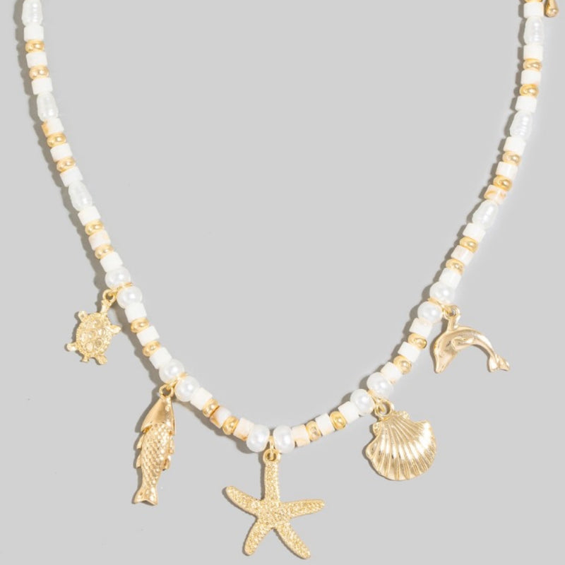 Sea Life Charms Tube And Pearl Beaded Necklace