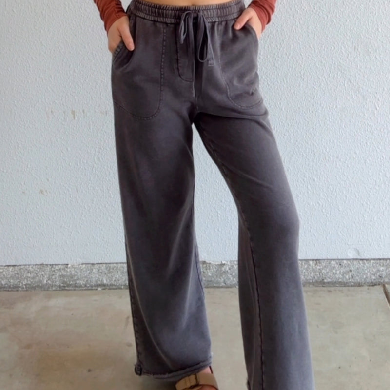Ginny Cotton Pants With Elastic Waistband Charcoal