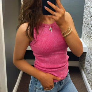 Never Say Never Reversible acid washed Tank Pink