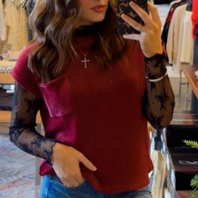 You & Me Chenille Waffle Knit Top Burgundy