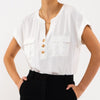 Play No Games Button Down Top White