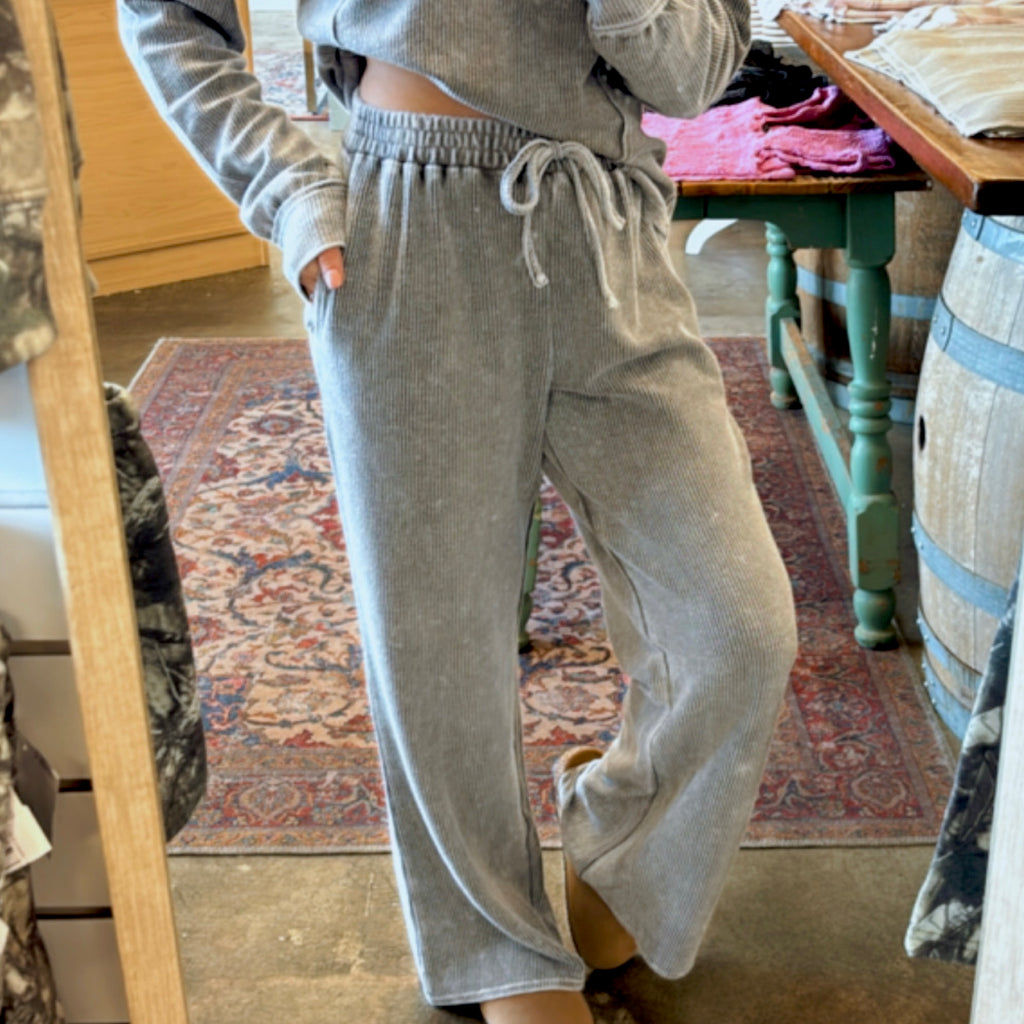 Coffee Run High Waisted Drawstring Pants Charcoal