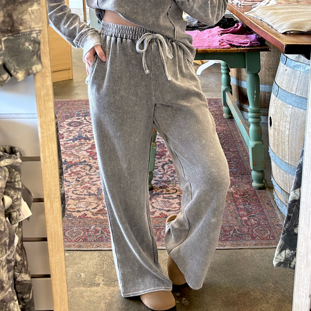 Coffee Run High Waisted Drawstring Pants Charcoal