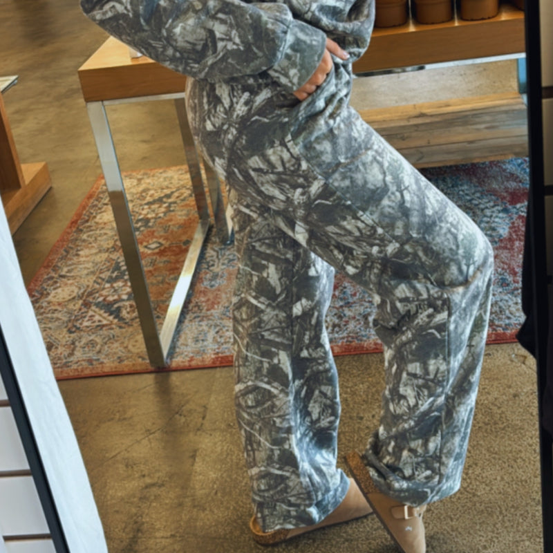Wink Exclusive Camo Print Mid Rise Pants Olive