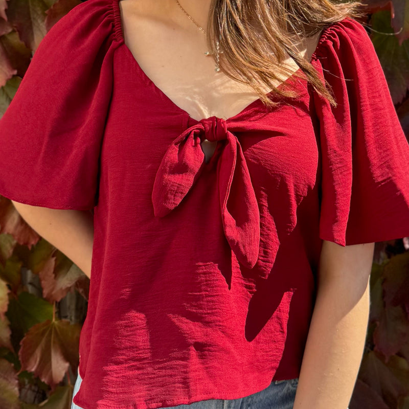 Logan Airflow Front Tie Top Red