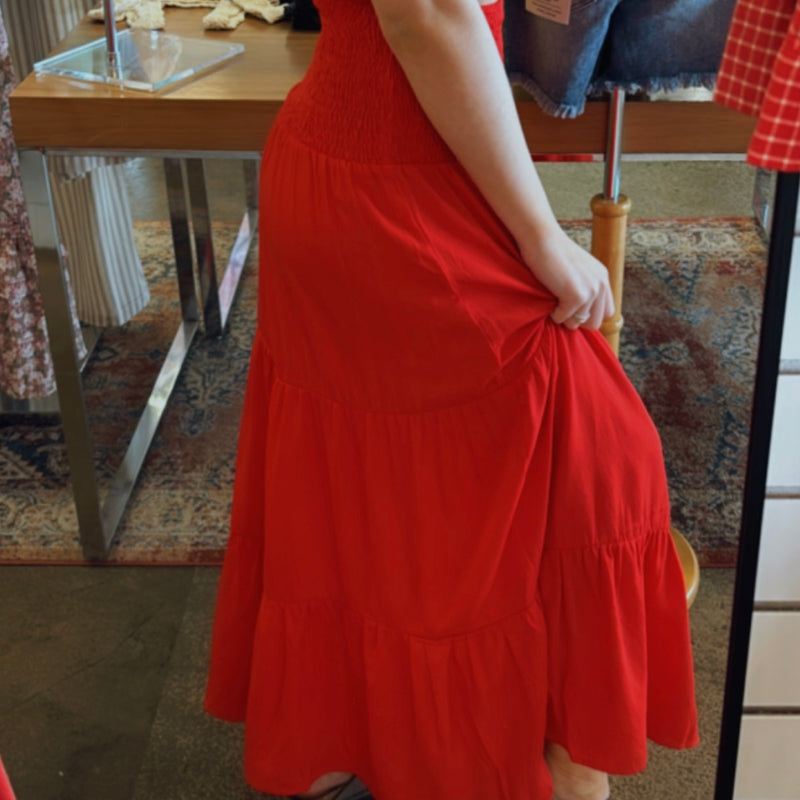 Just A Theory Smocked Waistband Skirt Red