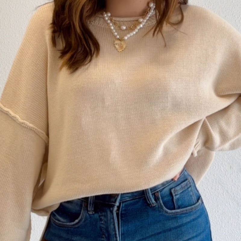 Izzy Long Sleeve Raw Edge Sweater Oatmeal