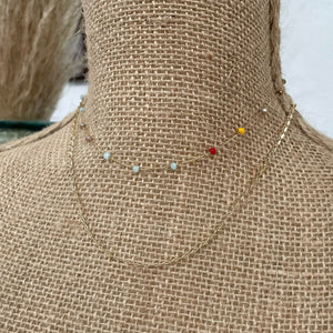Dainty Layered Gold Necklace With Colorful Beads