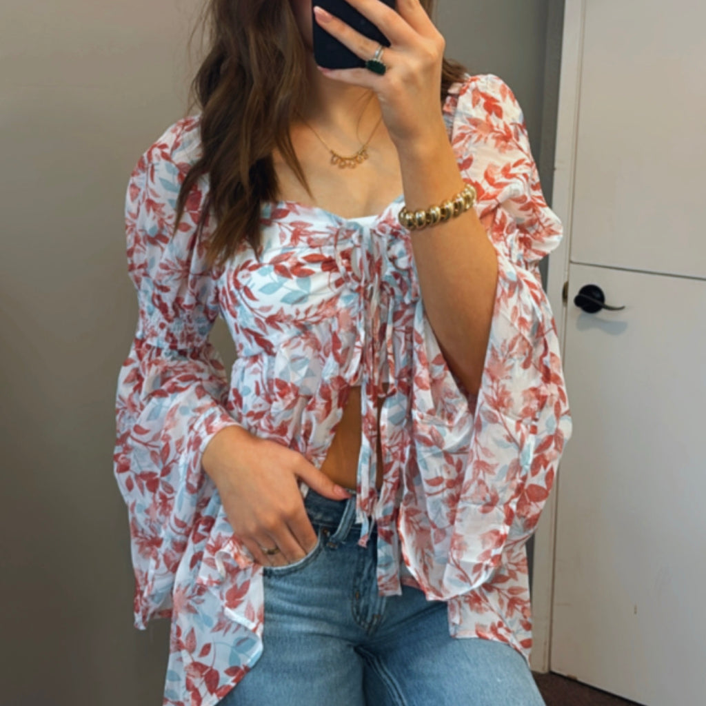 Just Makes Sense Floral Print Chiffon Top