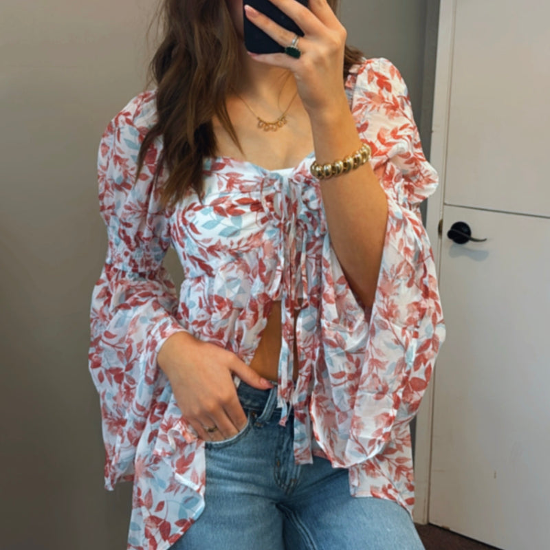 Just Makes Sense Floral Print Chiffon Top