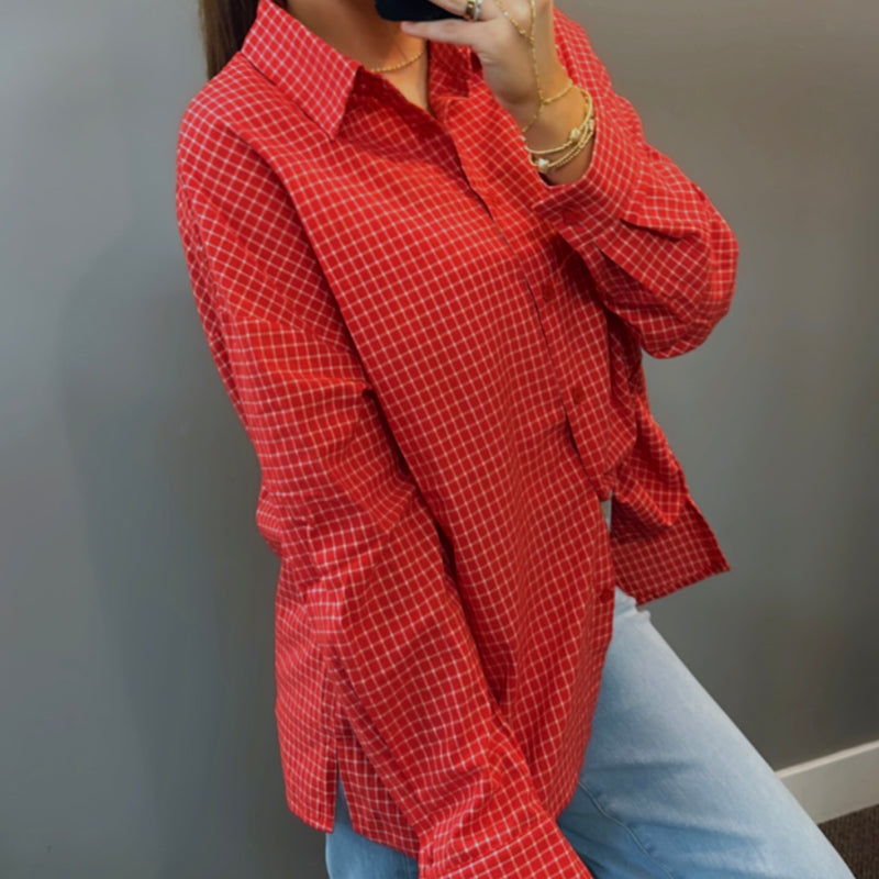 One Day At A Time Button Down Top Red