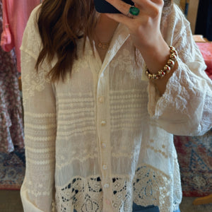 What You Get Long Sleeve Crochet Detailed Top