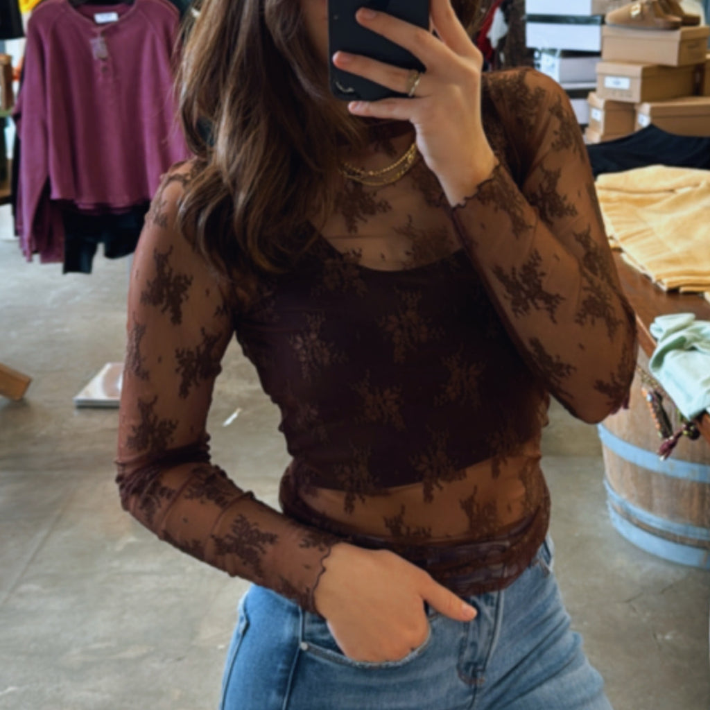 Amaze You Lace Top Brown