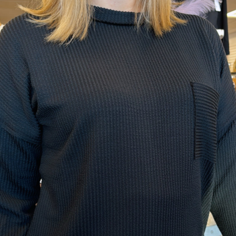 Ellery Ribbed Knit Round Neck Top Black