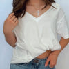 White Washed Raw Edge V Neck Short Sleeve Tee